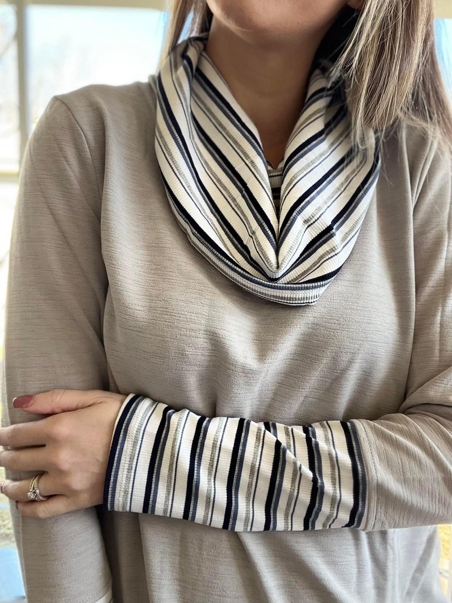 Striped Gray Cowlneck