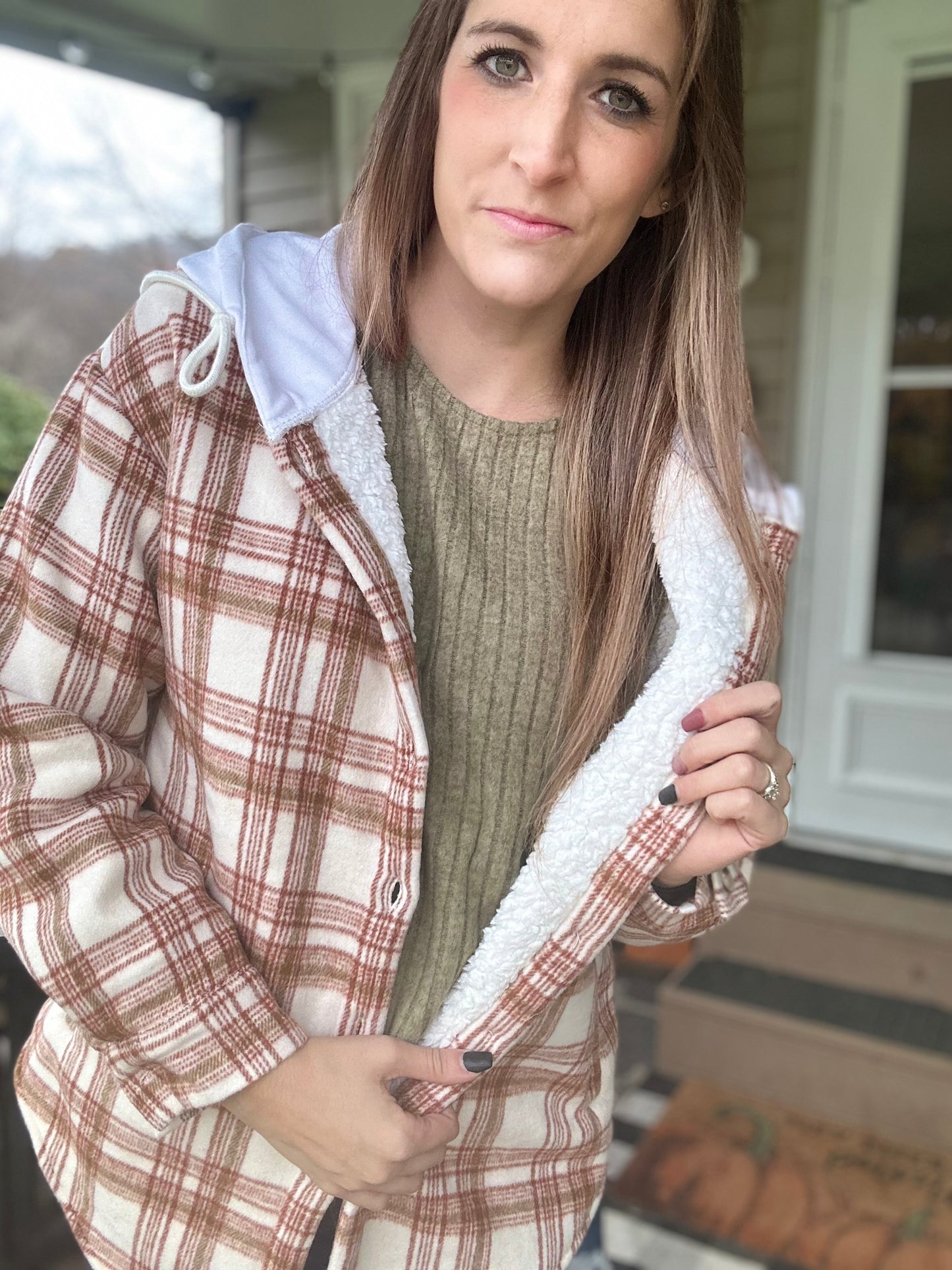 Rusty Red Plaid Hooded Shacket