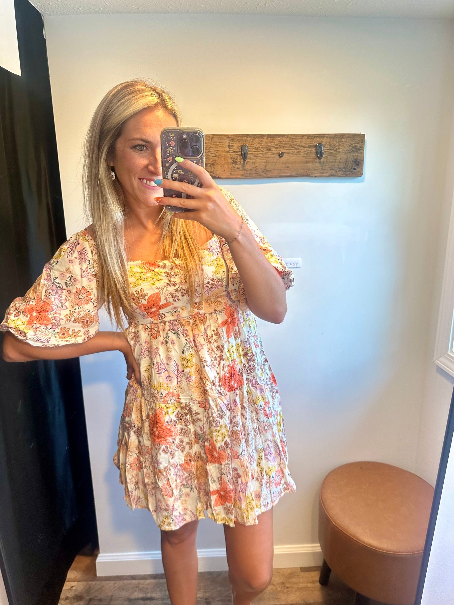 Floral Square Neck Mini Dress