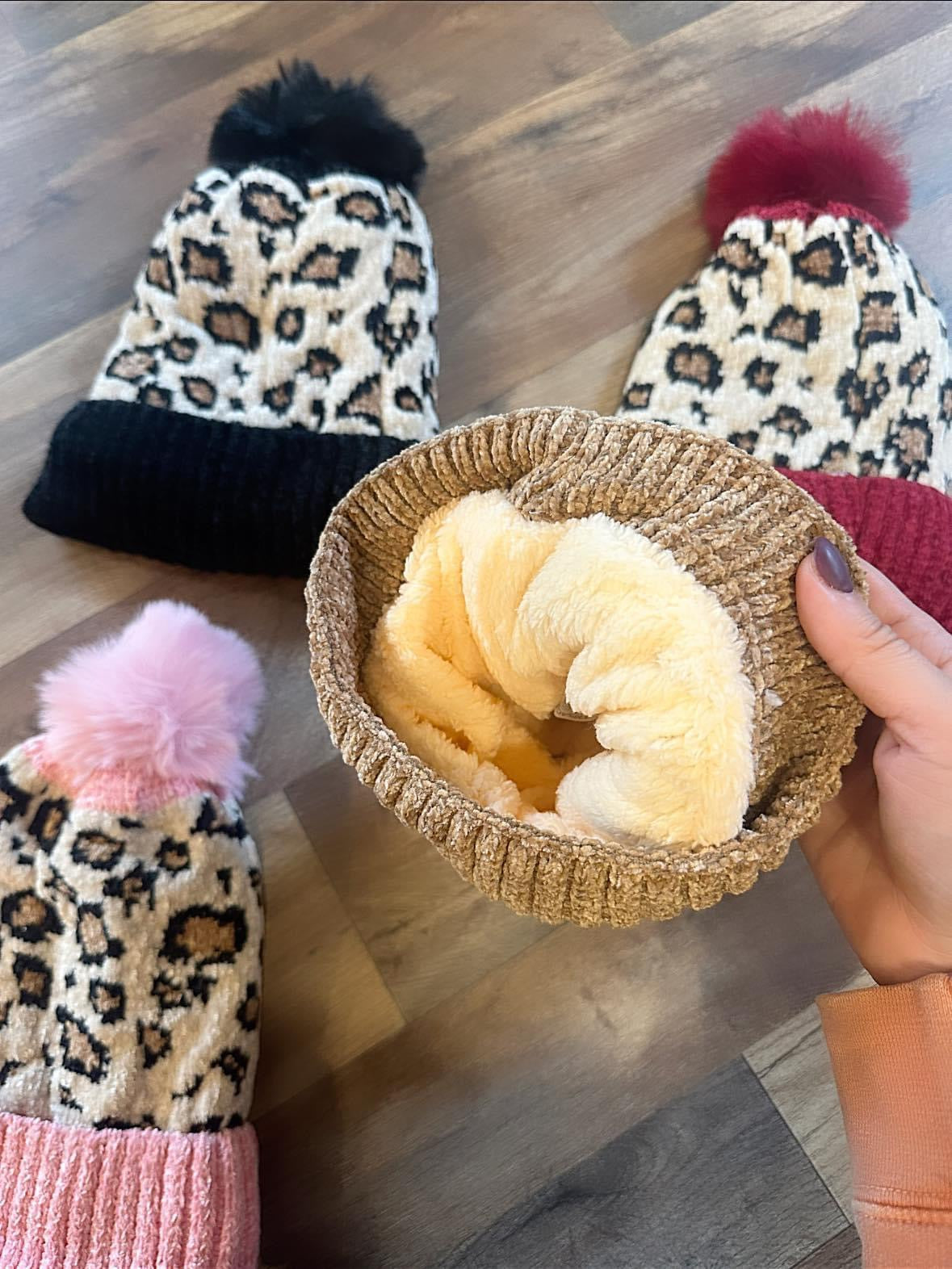 Leopard Sherpa Kids Hats