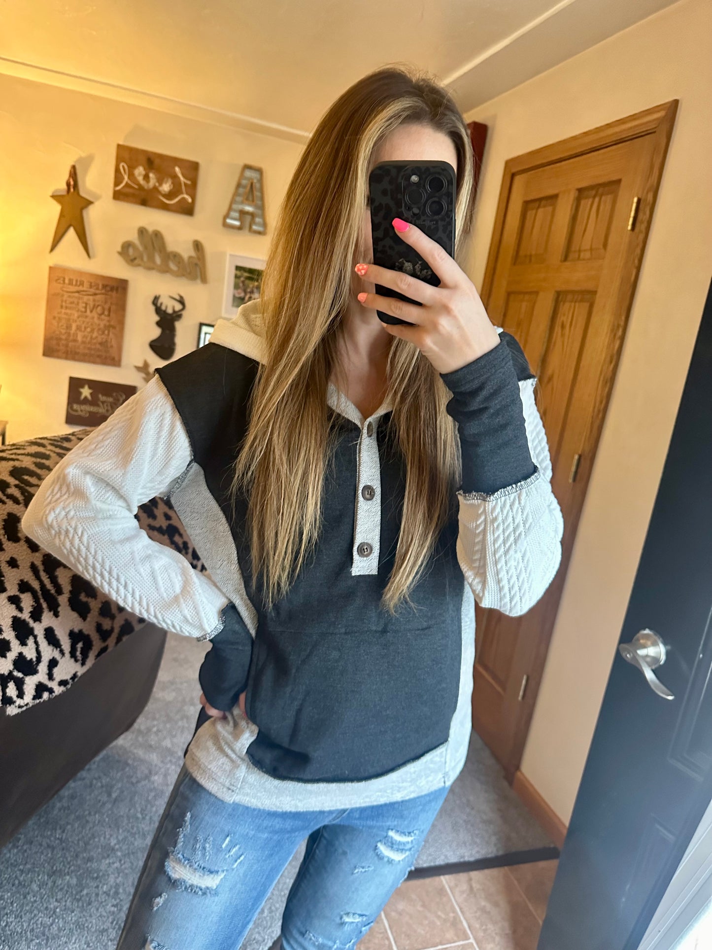 Colorblock Button Up Hoodie