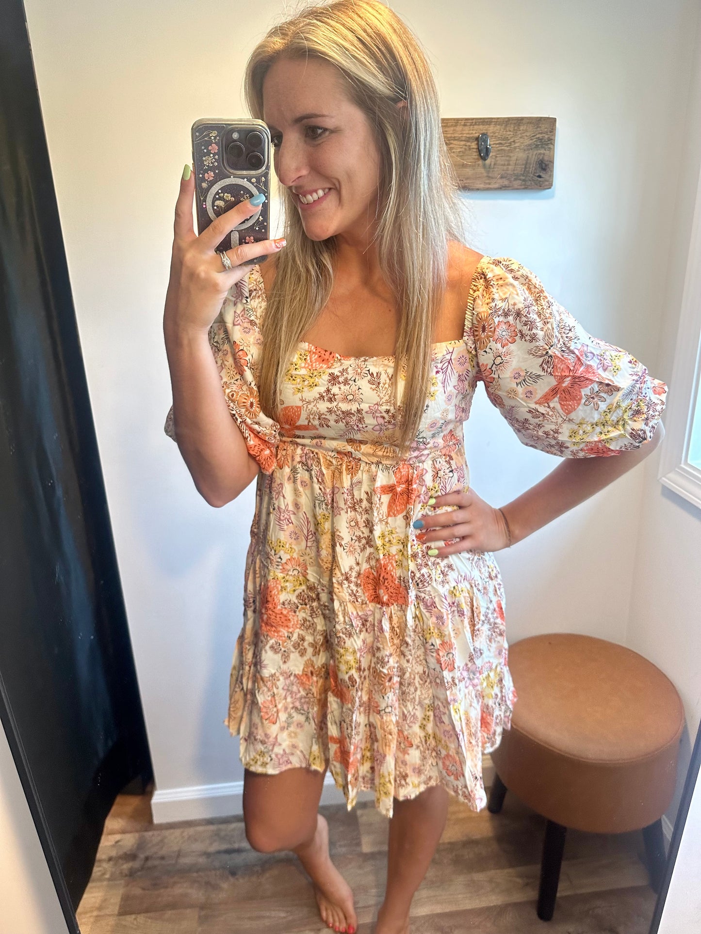 Floral Square Neck Mini Dress