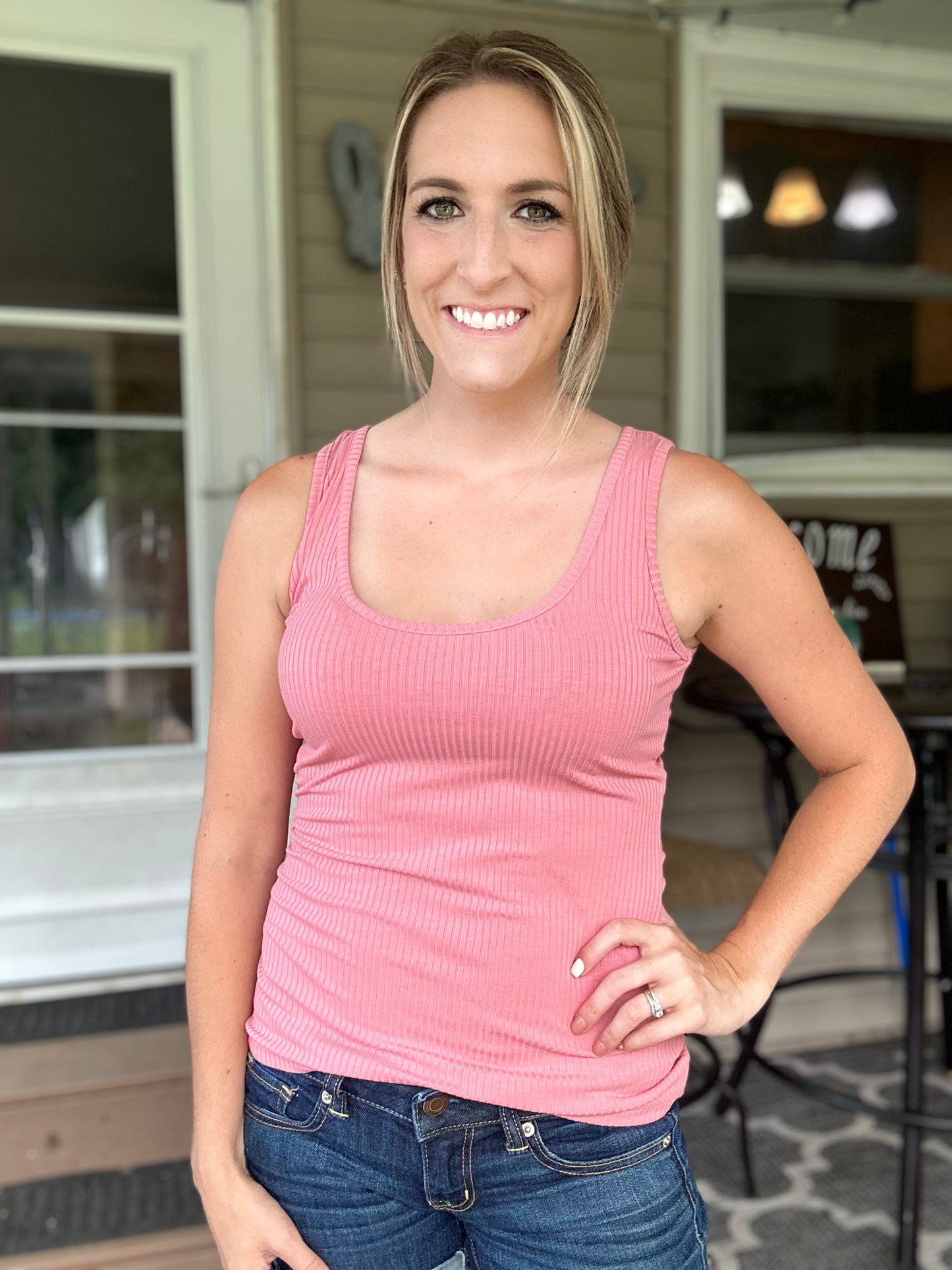 Ribbed Knit Ruched Tank