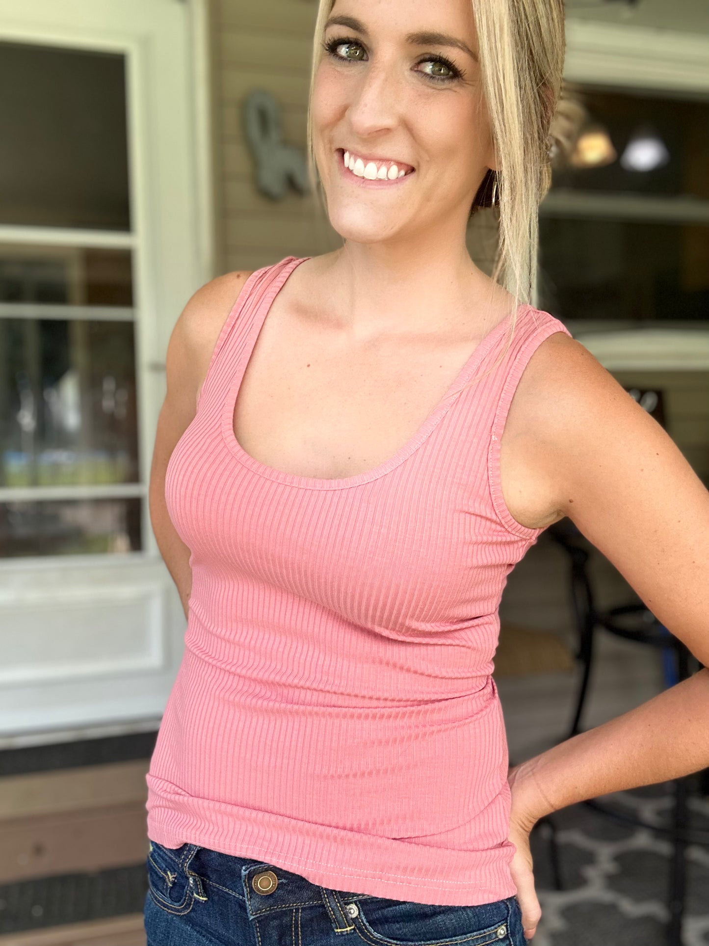 Ribbed Knit Ruched Tank