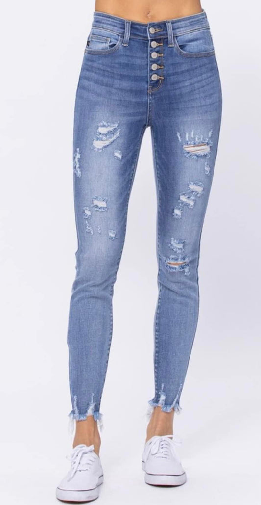 Judy Blue Hi-Rise Skinny Destroyed Denim