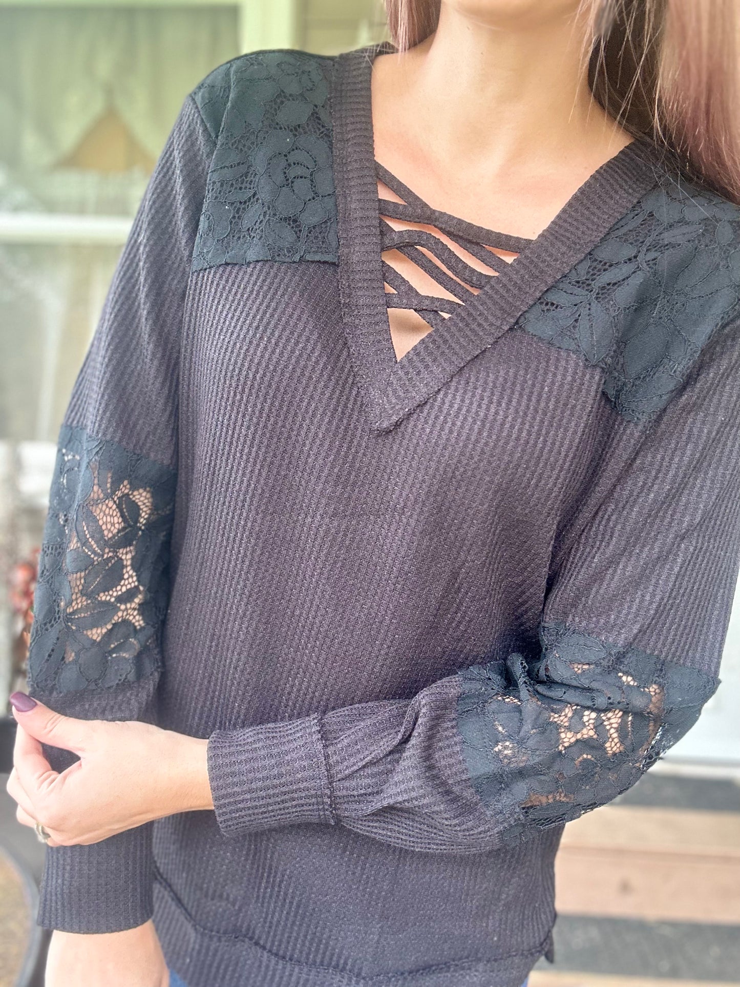 Black Lace Detail Long Sleeve