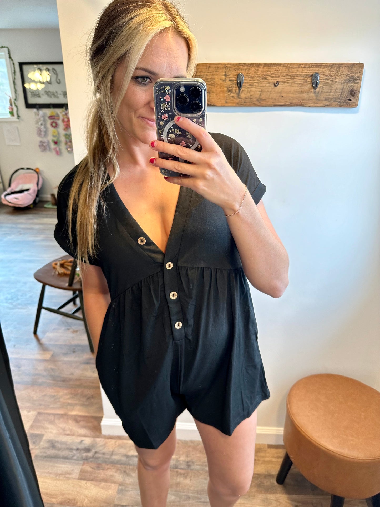 Button Up Pocketed Romper
