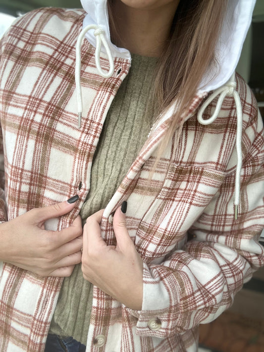 Rusty Red Plaid Hooded Shacket