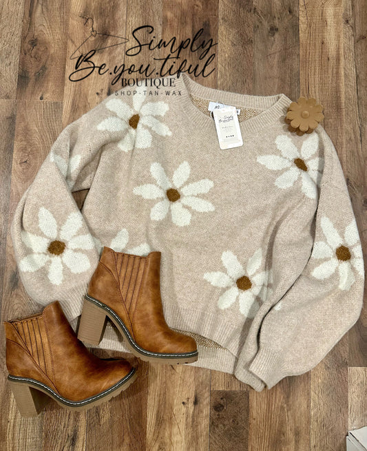 Tan Floral Sweater