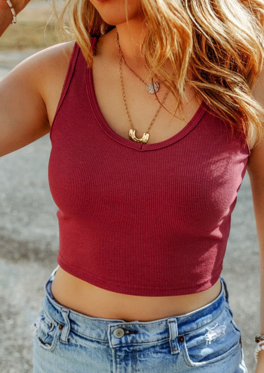Red Ribbed Cropped Top