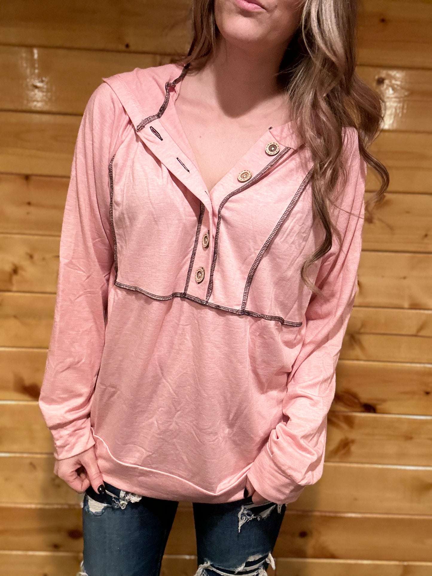 Pink Button Hoodie