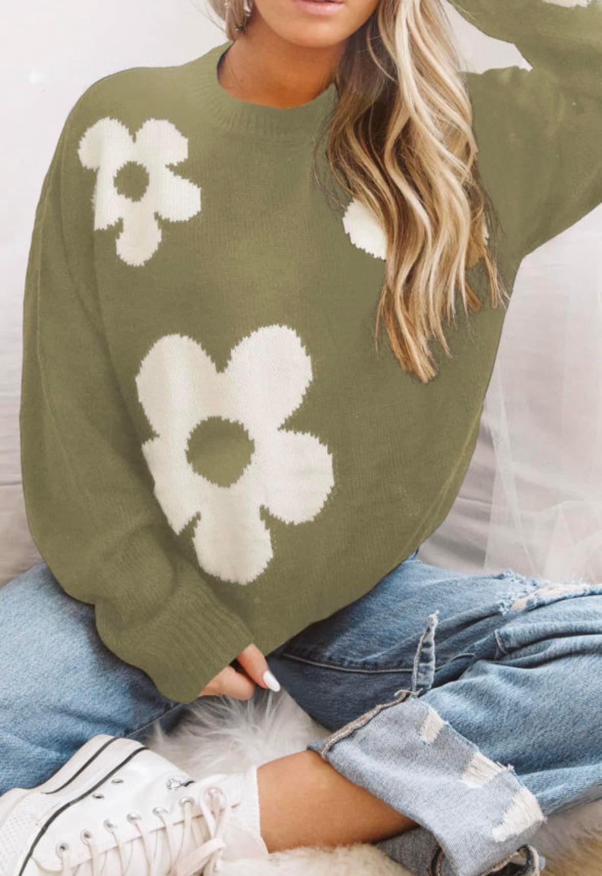 Spring Green Flower Sweater