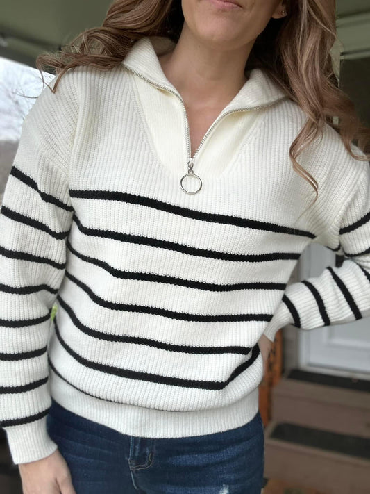 Striped Quarter Zip Sweater