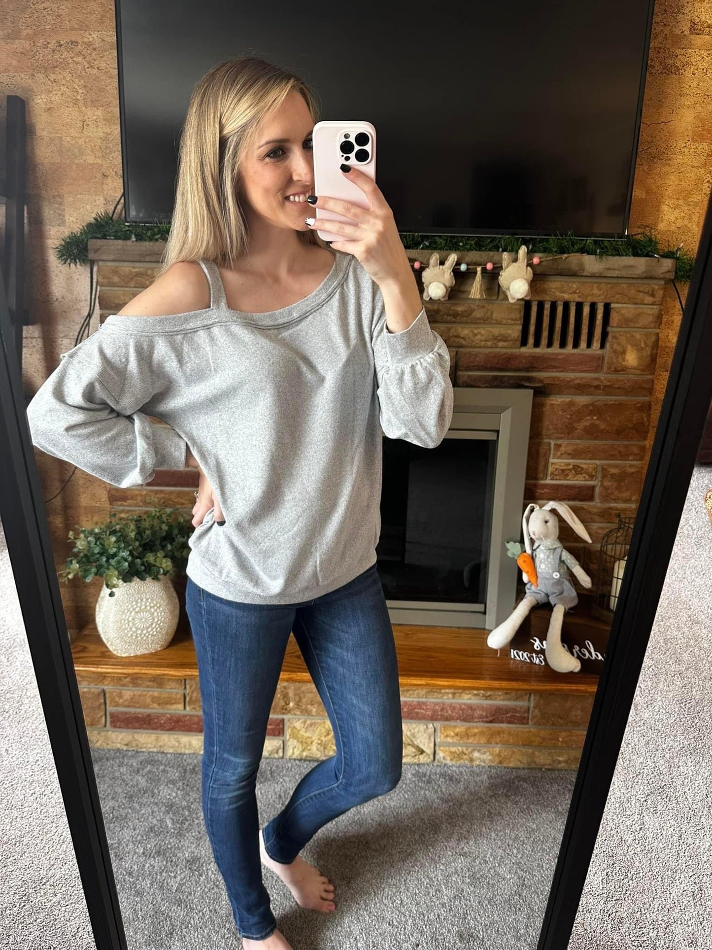 Gray Cold Shoulder Sweater