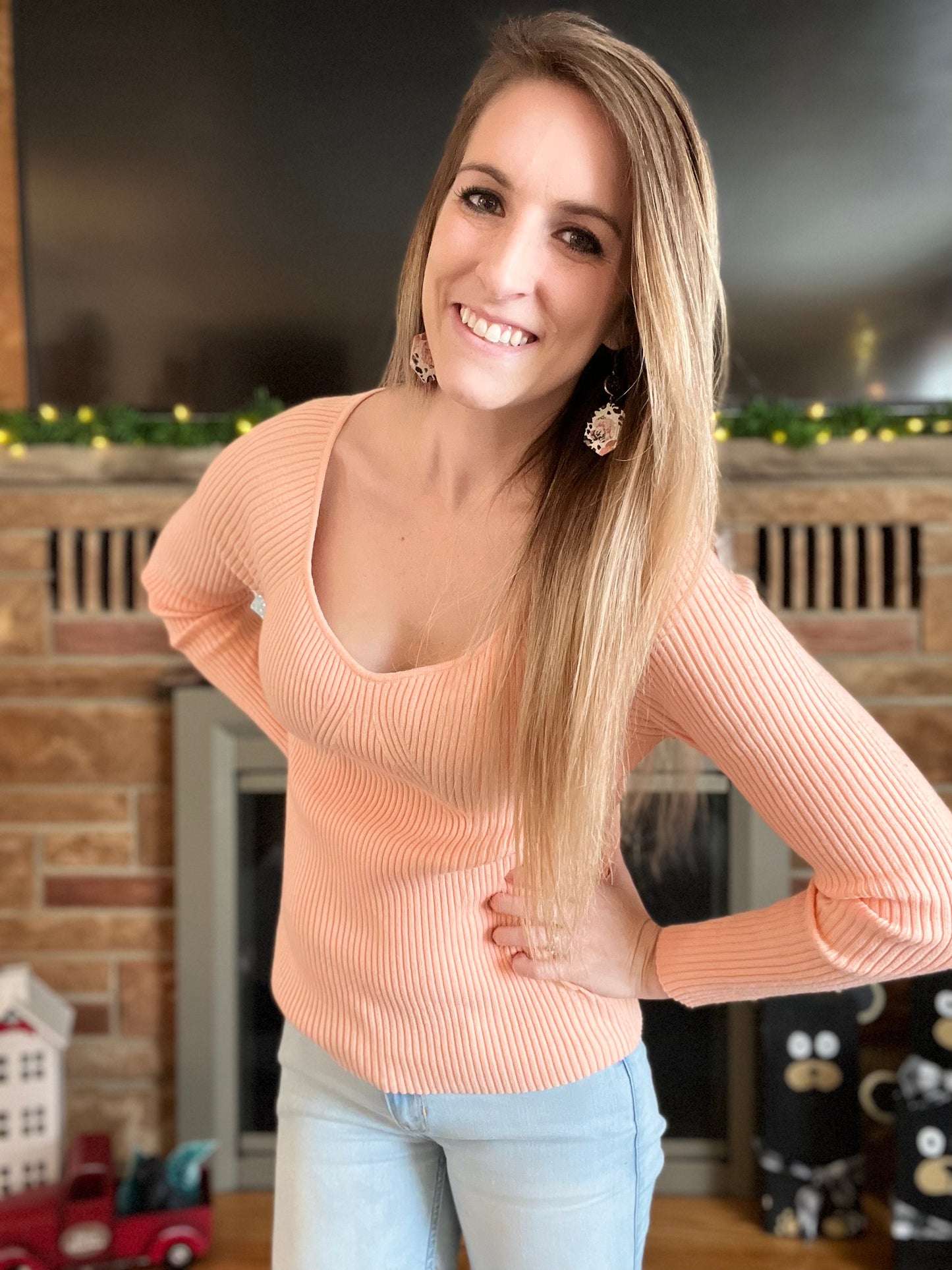 Peach Ribbed Sweater
